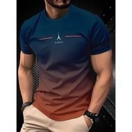 Men's gradient t -shirt with short -sleeved 3D print at Eiffel Tower in Paris Elegant and Cool Summe