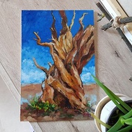 Original picture Dry wood artwork hand painted Oil painting on Cardboard