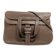 HERMES Clemence皮革Halzan 31銀扣手挽肩背兩用袋Etoupe