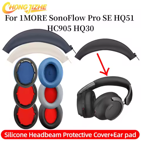 CHONGJIZHE Replacement Ear Pads + Silicone zipper head beam protective cover for 1MORE SonoFlow Pro 