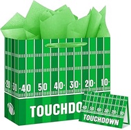 Reyoust 13" Large Football Themed Gift Wrap With Tissue Paper and Greeting Card Touchdown Favor Tote