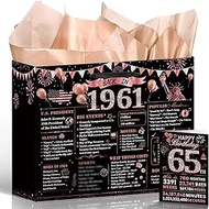 Wxiben 65th Birthday Gift Bag - Rose Gold 65th Gift Bag with Handles Tissue Paper Greeting Card, 65 