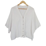 pa364 Second-Hand Shirt Chest Size 56-58 Inches Cotton And Linen Blend Cream V-Neck With Striped Pat