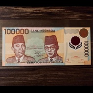 UANG KERTAS KUNO 100000 RUPIAH POLIMER TAHUN 1999 SERI SOEKARNO-HATTA