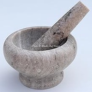 Stones And Homes Indian Brown Mortar and Pestle Set Large Bowl Marble Spices Masher Stone Grinder for Kitchen and Home 5 Inch Polished Decorative Round Medicine Pills Stone Grinder - (13 x 8 cm)