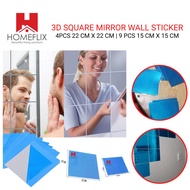 Homeflix 3d square mirror wall sticker wall decor bedroom living room mirror wall DIY wall stickers