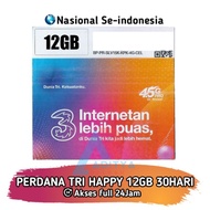 [TERMURAH] Kartu Perdana Tri Happy 12GB 30Hari Nasional