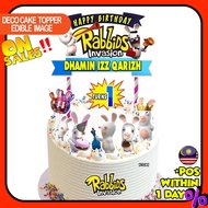 CUSTOM NAME Happy Birthday Cake Topper Rabbit Rabbids Invasion Boy Girl Decoration Kek Decor Set Par