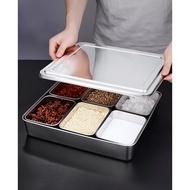 Stainless Steel Compartment Condiment Spices Holder Dispenser Seasoning Box Container with Cover 日式不