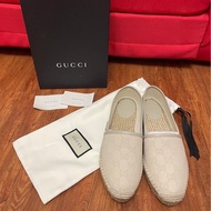 全新正品 日本專櫃購入 Gucci滿版logo草編平底鞋