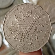 Koin Kuno Australia 50 Cents - Elizabeth II 2nd Portrait - Brisbane Commonwealth Games