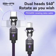 240W Max Dual Heads 540° Rotate Fast Charging Cable Data Transfer USB C to USB C Rotation at Any Ang