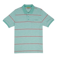 camel active Men Short Sleeve Polo-T in Regular Fit with Multistripe in Mint Cotton Slub 280-SS23H1062