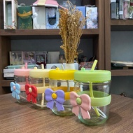 HOHO PITA Ribbon Character Glass Tumbler - Modern Aesthetic Straw Cup NO BOX
