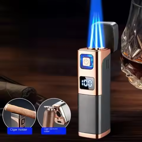 Creative Three Fire Direct Charging Blue Flame Cigar Special Spark Lighter Gas Electric 2-in-1 Porta