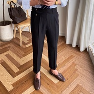 Mr. Lusan High Waist Straight Drooping Casual Pants All-Match Fashion Naples Paris Buckle Summer Sui