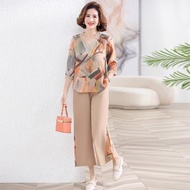 Middle-aged Elderly Women's Clothing Mother's Clothing Middle-aged Mother Spring Suit Suit Old Lady Chiffon Clothing mmz1