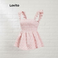 Lovito Women's Summer Ruffle Jacquard Casual Tank Top L109MD587
