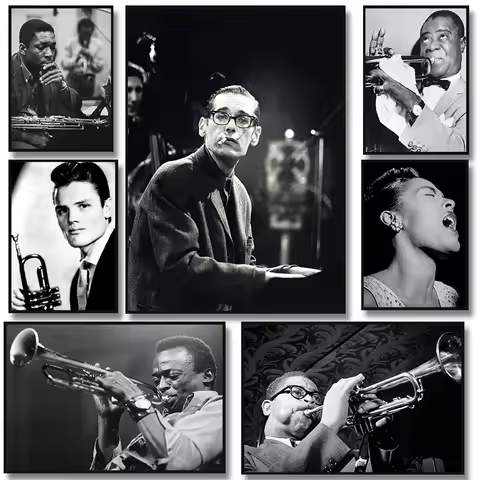 Vintage Jazz Icons Musician Miles Davis,Bill Portrait Music Festival Poster Canvas Painting Wall Art