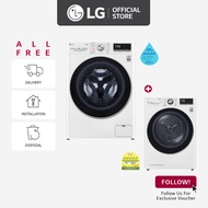 [Pre-Order] LG FV1409S3W 9KG AI Direct Drive Front Load Washing Machine + LG Dryer TD-H10VWD 10KG