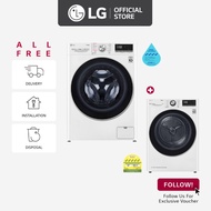 LG FV1409S3W 9KG AI Direct Drive Front Load Washing Machine + LG Dryer TD-H10VWD 10kg