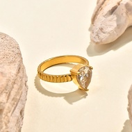 Gold-Plated Niche Retro Ring Love Drop-Shaped Zircon Waterproof Non-Fade