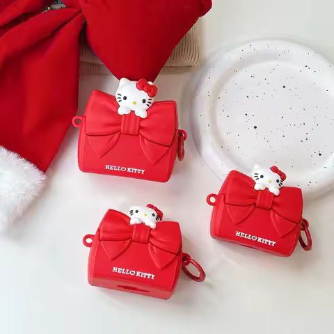 3D Cute Bowknot Purse Hello Kitty Earphone Case For Airpods Por3 Pro2 Pro Airpods4 3 2 1 Soft Silico