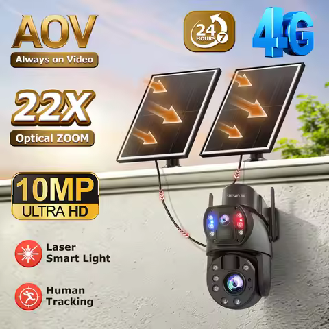 SHIWOJIA 8K 15MP 4G Solar Camera 22X Zoom Len Recording Humanoid Tracking Outdoor WIFI Camera Metal 