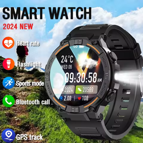 2025 New Sport Smart Watch Men 360*360 HD Screen Flashlight Health Monitoring IP68 Waterproof Heart 