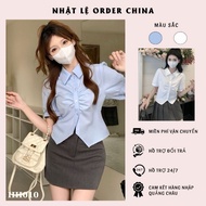 Crop top shirt with stylized puff sleeves and bustier design made by QC, Korean style waist-flatteri