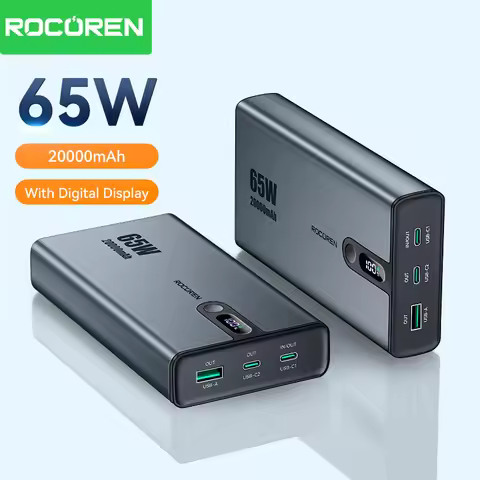 Rocoren 65W 20000mAh Power Bank 20000 mAh Powerbank For iPhone 16 Pro Max Xiaomi MacBook Portable Fa