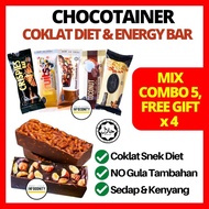 CHOCOTAINER Energy Bar No Sugar Free Dark Chocolate Halal Snek Diet Snack Healthy Snacks Coklat Almond Fruits Choc Nut零食