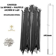 Spoke Spokes United 187mm Stainless Steel Bicycle Spokes 20 inch Contents 72 Pcs Black Bicycle Empir