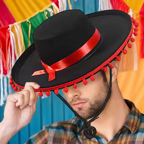 Fuzz Ball Mexican Sombrero Hats Stage Performance Dance Spanish Mexican Hat Costumes Dress Up Wide B