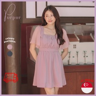 Purpur Women Dresses Lily V2 Square Neck Front Gather Flare A Line Dress Blush Pink