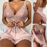 [Barbie pajamas]Lingerie Porno Ukuran Plus Gaun Malam Selempang Leher V Dalam Boneka Bayi Transparan Renda Seksi Gaun Malam Piyama Erotis Wanita Pakaian Tidur