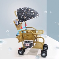 ‍🚢Baby Carriage Sitting Lying Baby Rattan Chair Stroller Foldable Baby Bamboo Trolley Travel Bamboo Woven Hair Generatio