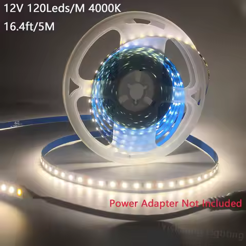 2Pcs/1Pc 5M/16.4Ft Led Tape Light 12V 120 Leds Per Meter 8mm Wide 4000K Natural White Light Smd 2835