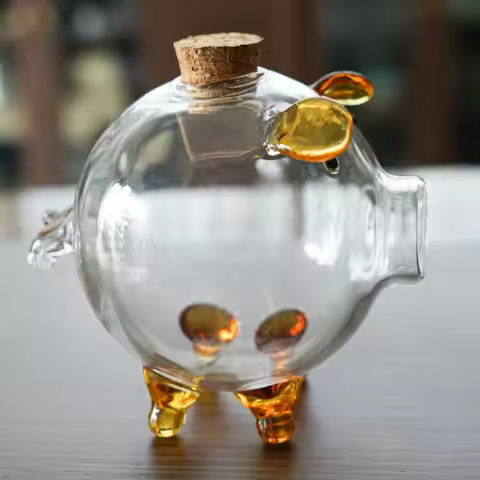 Fashion Pig Shape Piggy Bank Transparent Glass Glass Jar Wishing Bottle