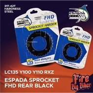 ESPADA YAMAHA LC135 Y100 Y110 RXZ135 415 FHD REAR BLACK SPROCKET - 31T-42T HARDNESS STEEL