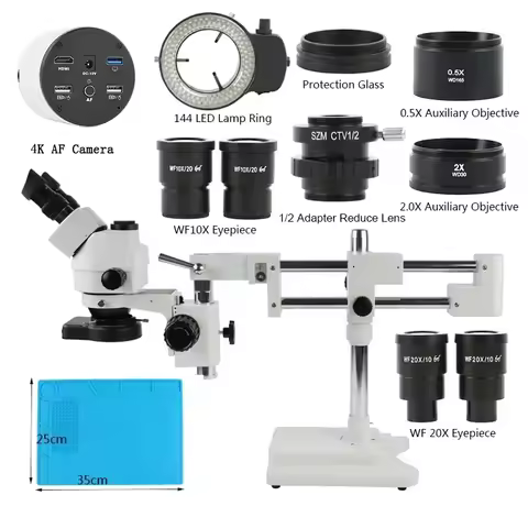 3.5X-90X 180X Double Boom Parfocal Simul Focus Stereo Trinocular Microscope Autofocus SONY IMX334 4K