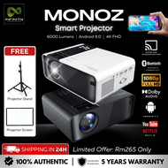 MONOZ G86 Projector 4K Ultra HD 6000 Lumens High HD Led Projector Mini Projector Wireless Smart Projector With Built In TV Box Home Projector 1080P Projector For Mobile Phone Laser Projector Android Projector 4K Projector Built In Apps 投影仪 投影机