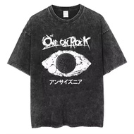 Unisex Vintage One Ok Rock Tour Tengkorak Washed Tshirts Men's Women Tee Cotton Summer Oversized Hip