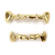 24K Gold Plated Grillz Vampire Fangs Grill Top & Bottom Hip Hop Mouth Teeth Caps For Gift + Extra Mo