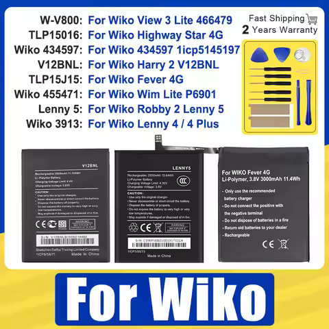TLP15J15 TLP15016 W-V800 Lenny5 Battery For Wiko View Highway Harry Star Robby Lenny Fever Wim 2 3 4