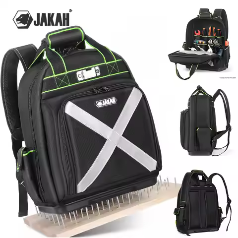 Jakah Tool Backpack with Plastic Bottom Organizer Electrician Professional Portable Complete Bag Sto