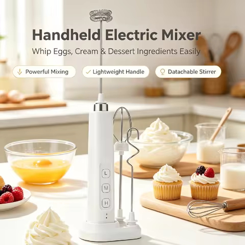 2.5W Rechargeable Handheld Milk Frother, 3 Speed Adjustable Electric Egg Beater Mixer, Stainless Ste