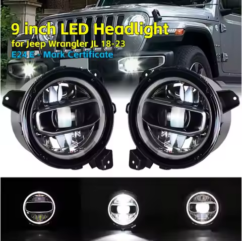 HIGH QUALITY Car 9 Inch LED Headlight E24 e-Mark Hi/Low Beam Halo DRL Lights for Jeep Wrangler JL JL