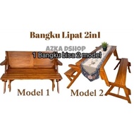 Preloved 2-in-1 Varnished Wood Folding Garden Bench with Table MAGIC STOOL FOLDING STOOL for Garden 