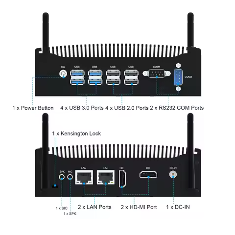 Fanless Mini PC Core i3 1215U Dual RS232 COM Industrial Computer 8GB DDR5 RAM NVME SSD Gigabit LAN H